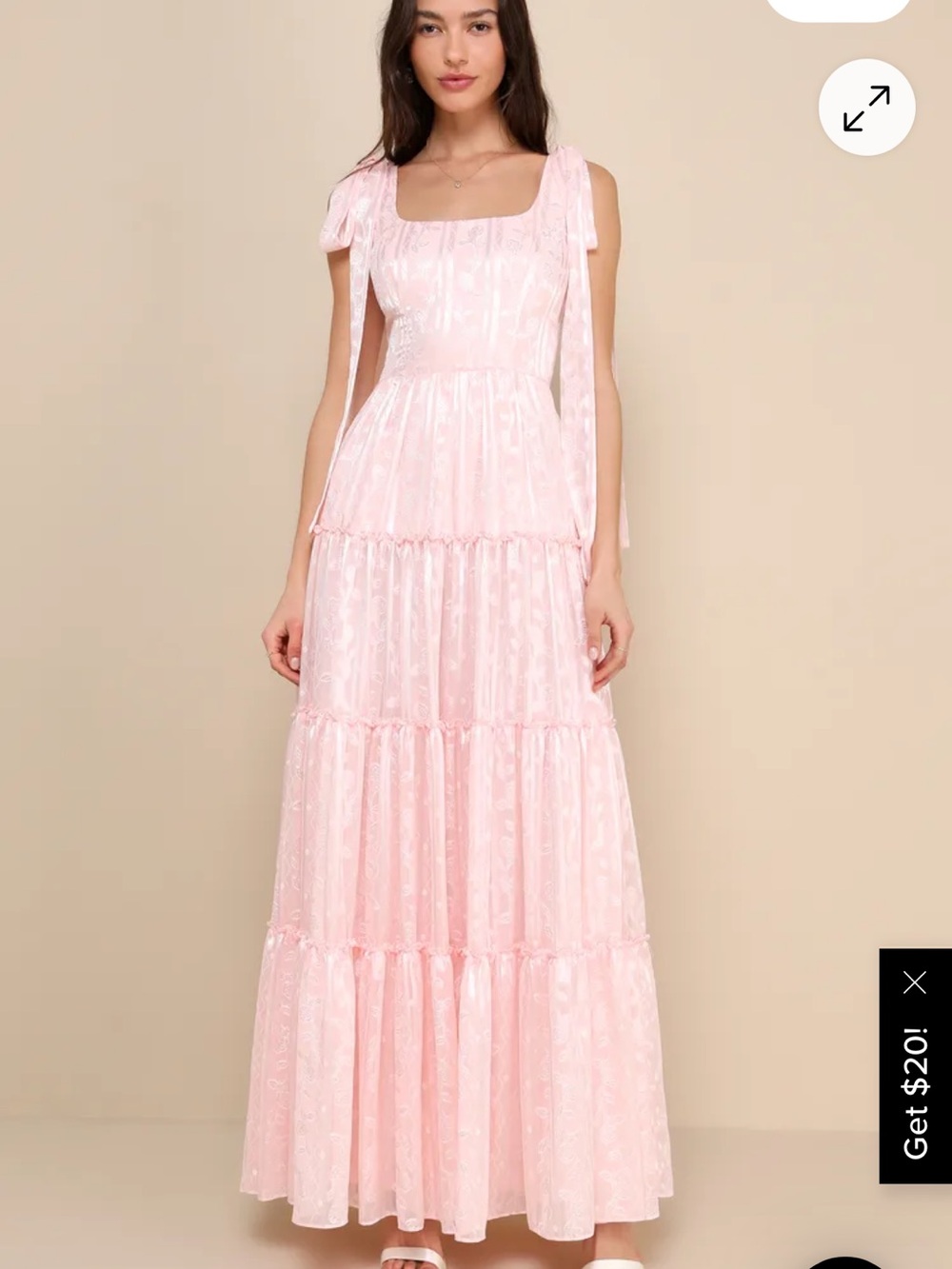Lulu's Blush Pink Tie-Shoulder Lace Maxi Dress